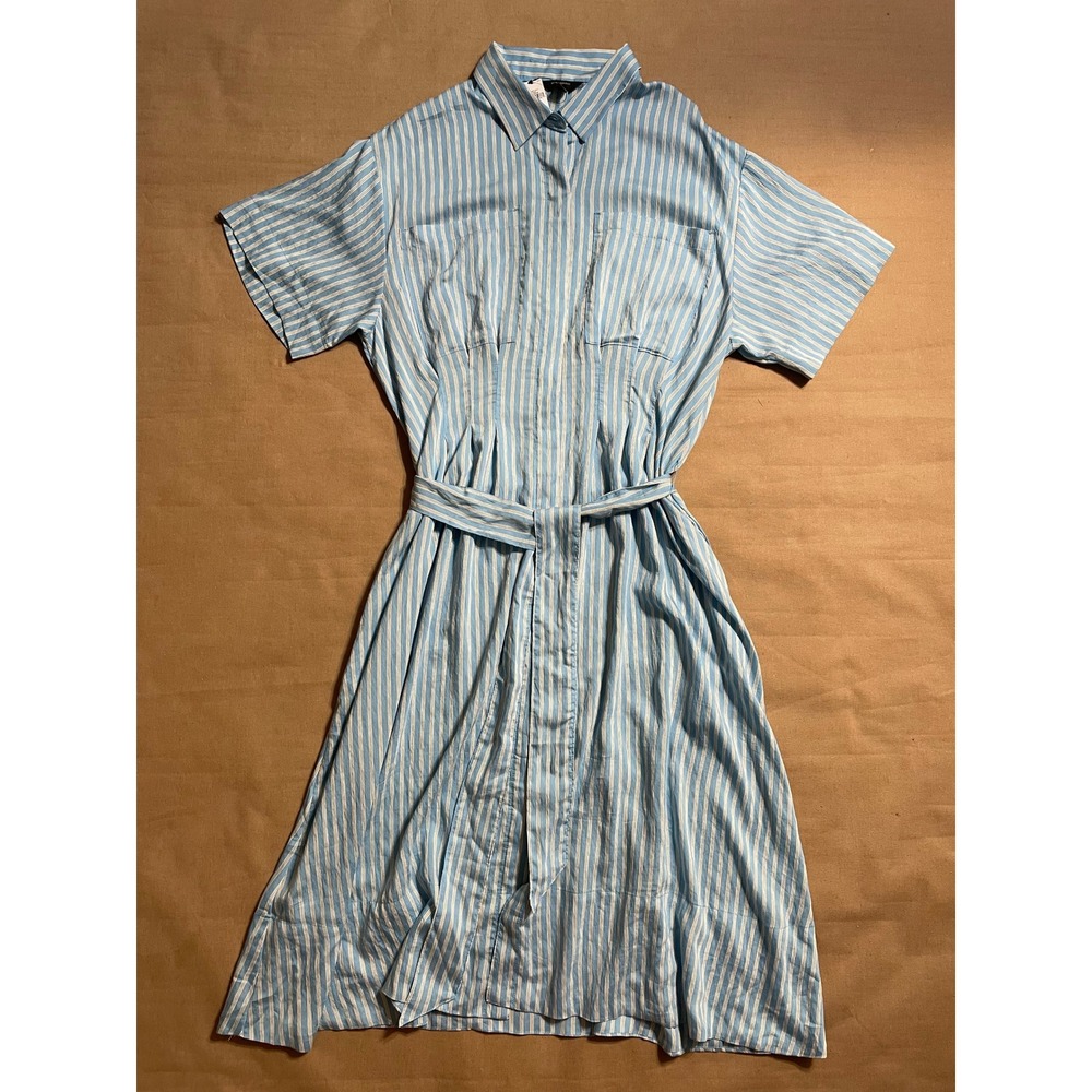 NWT Banana Republic Factory Midi Shirt Dress Size XL Blue White Sash Pockets - Picture 7 of 13